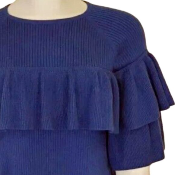 Vineyard Vines Navy Ribbed Ruffle Sweater cotton/silk Sz XS womens - Picture 3 of 6
